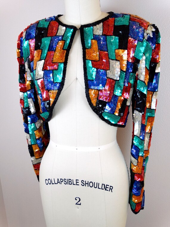 Colorblock Sequin Bolero / Jeweled Sequined Cropp… - image 2