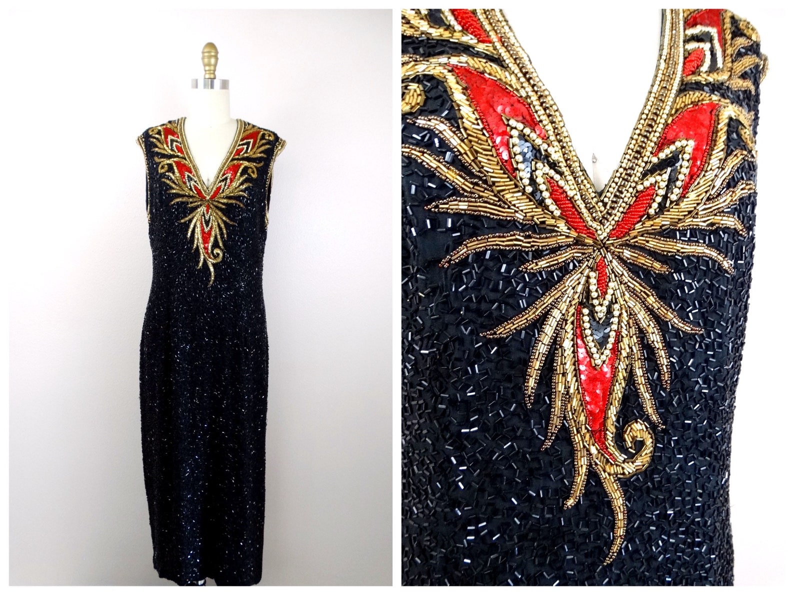Bob Mackie Beaded Midi Gown // Vintage Cocktail Party Dress // | Etsy