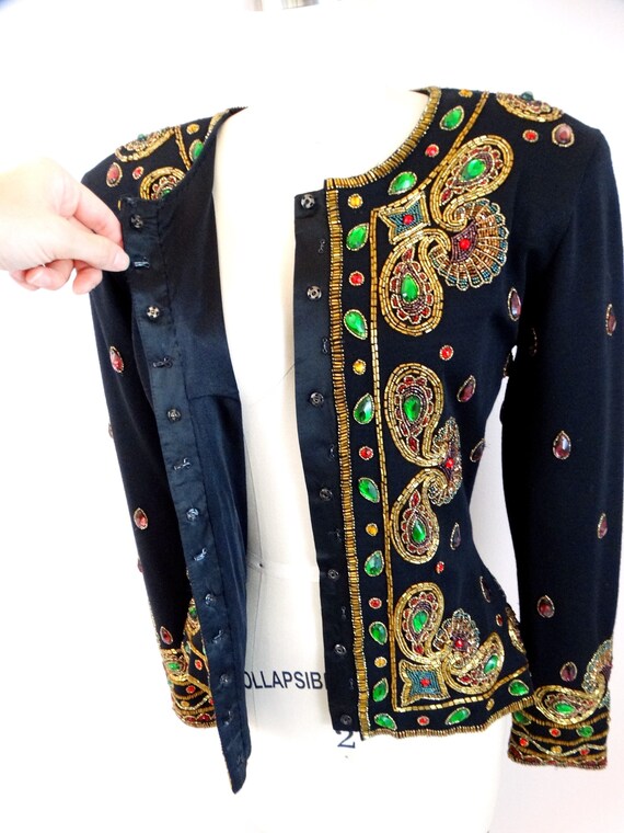 90s Ornate Jewel Beaded Fitted Jacket / Couture J… - image 3