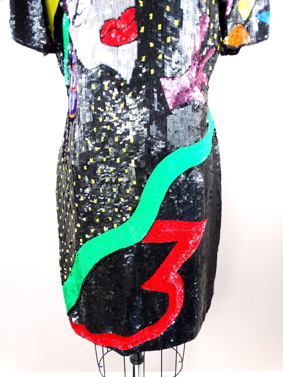 POP ART Funky Sequin Dress / RARE Retro Glam Sequ… - image 7