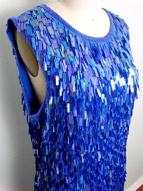 M/L Fringe Paillette Sequined Dress // Iridescent… - image 2