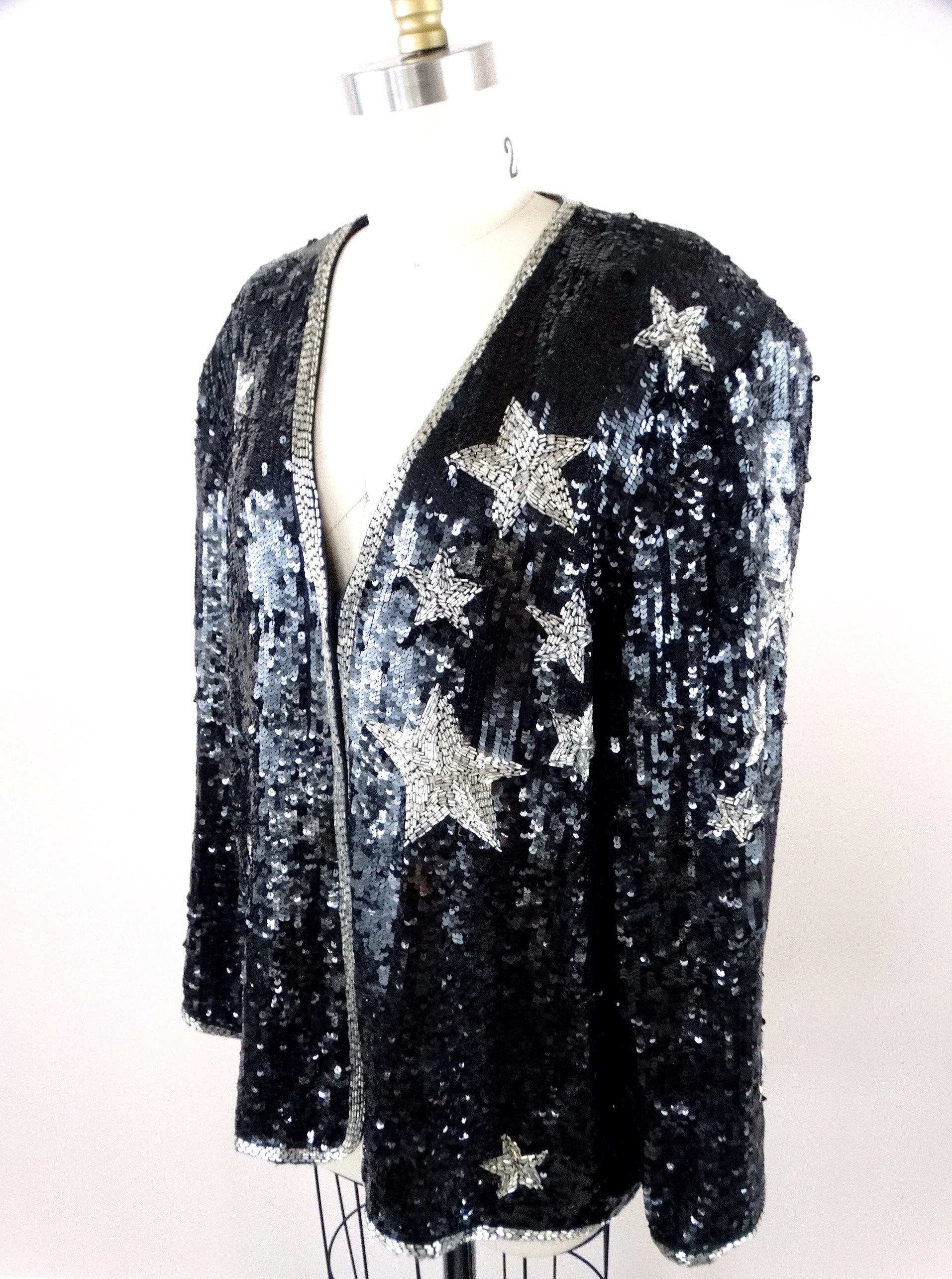 M/L Retro Stars Sequined Blazer // Silver Star Sequin Beaded | Etsy