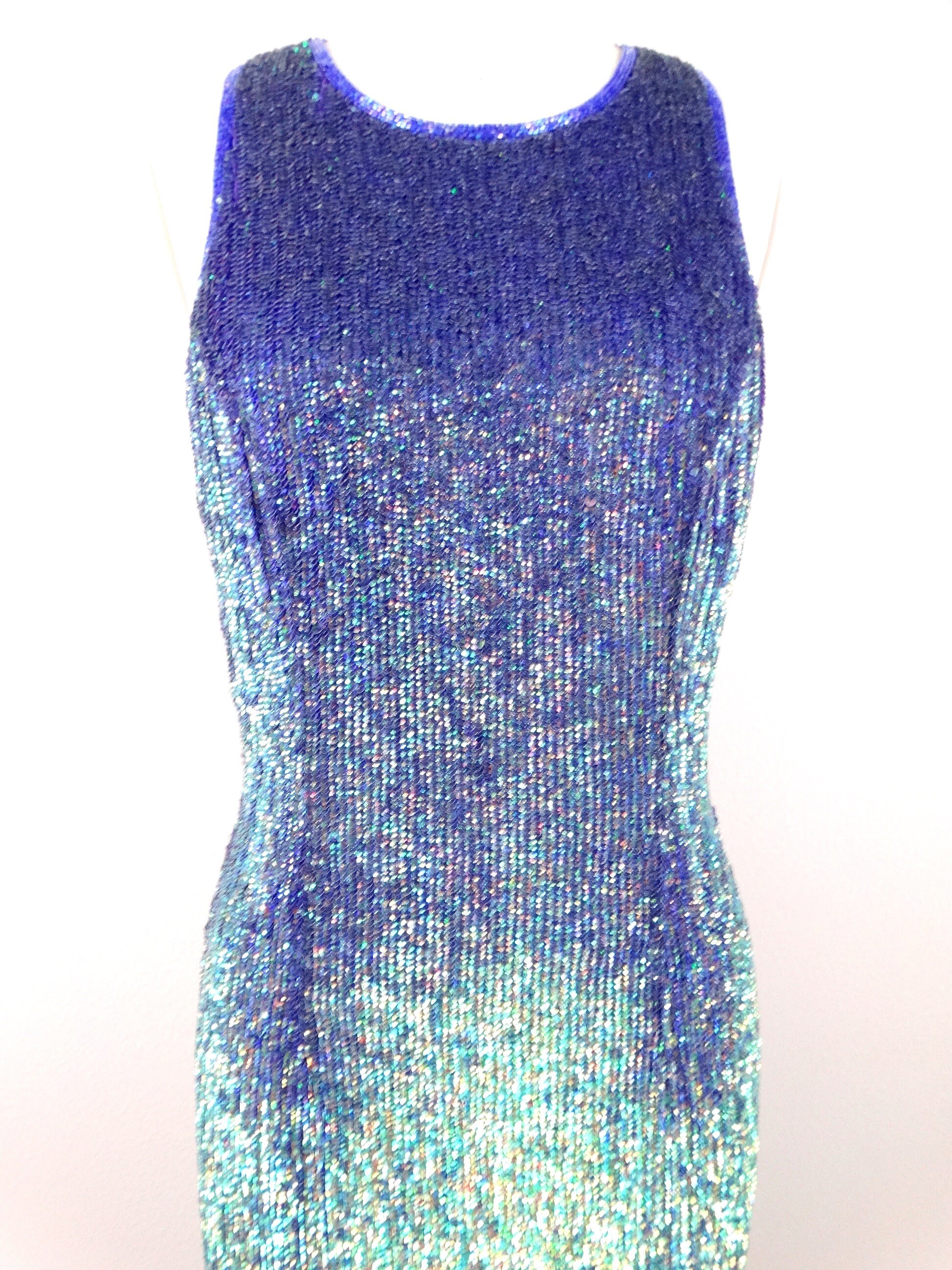 Ombr Mermaid Sequin Dress / Iridescent Purple Green Sequined Dress / Color Changing Chameleon Dress