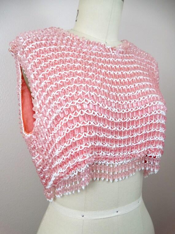 50s Pink Beaded Fringe Crop Top // 1950's Pastel … - image 6