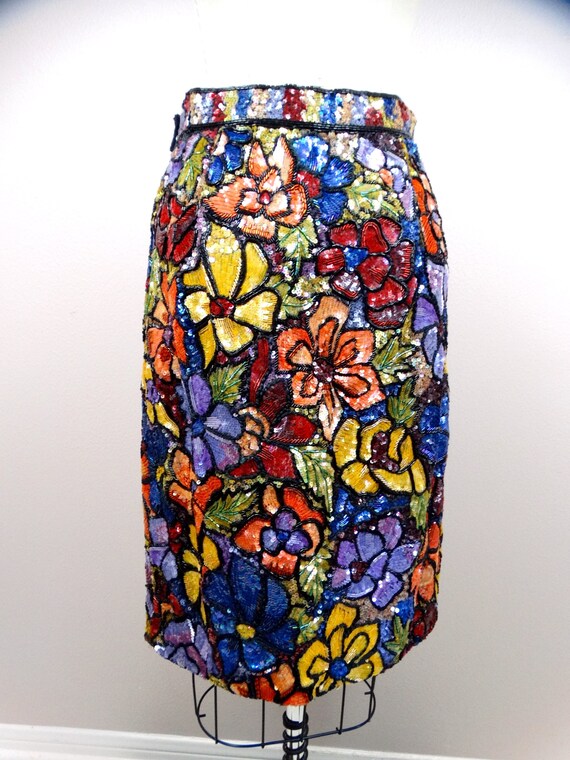 RARE Couture Designer Beaded Skirt // Vintage Seq… - image 6