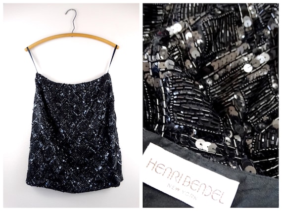 Henri Bendel Beaded Mini Skirt // HEAVY Sequin Mi… - image 1