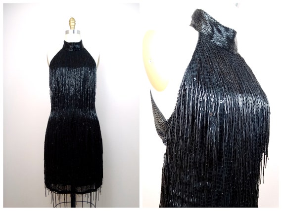 All Over Beaded Fringe Dress // Black Fringed Bead
