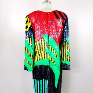 EXOTIC Abstract Sequined Dress / Bright Neon Palm Leaves Novelty Dress / Retro Sequin Scene Novelty Dress image 7