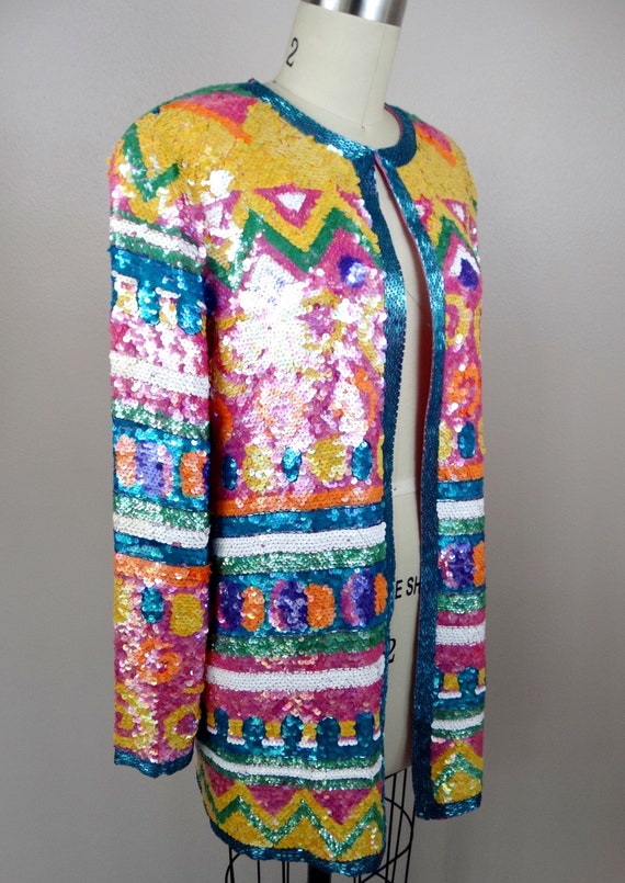 SPARKLY Pastel Sequined Jacket // Vintage Beaded … - image 4