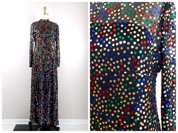 70s Sheer Confetti Sequin Evening Gown // Saks Fi… - image 8