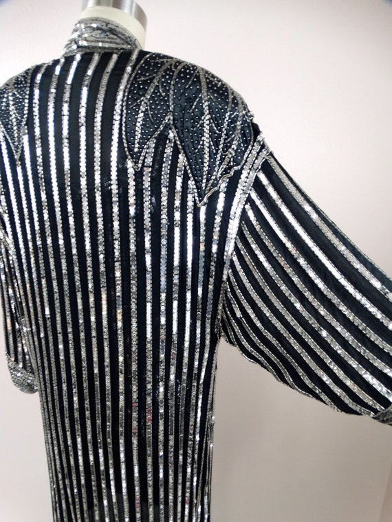VTG Beaded Silk Sequined Kimono and Top / Black a… - image 7