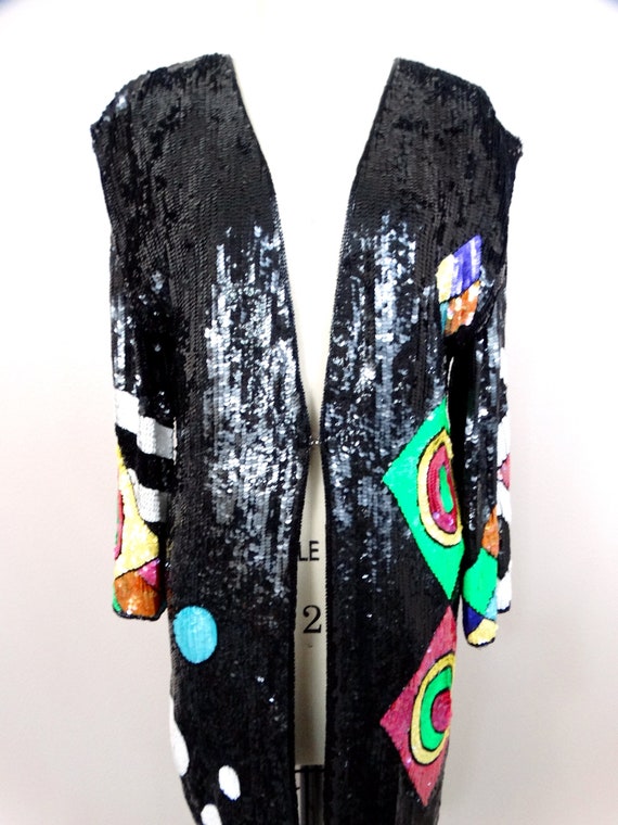 Funky 90s GLAM Sequin Jacket // Neon Color Pop Bl… - image 3