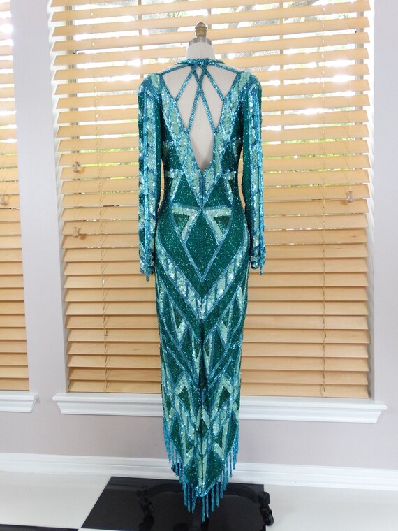 chinese dress ladies Vintage BOB MACKIE Size 6 Cream Silver Silk Beaded Long Sleeve Dress  Sui  Generis Designer Consignment