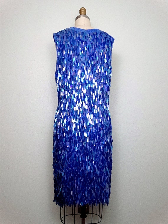 M/L Fringe Paillette Sequined Dress // Iridescent… - image 4