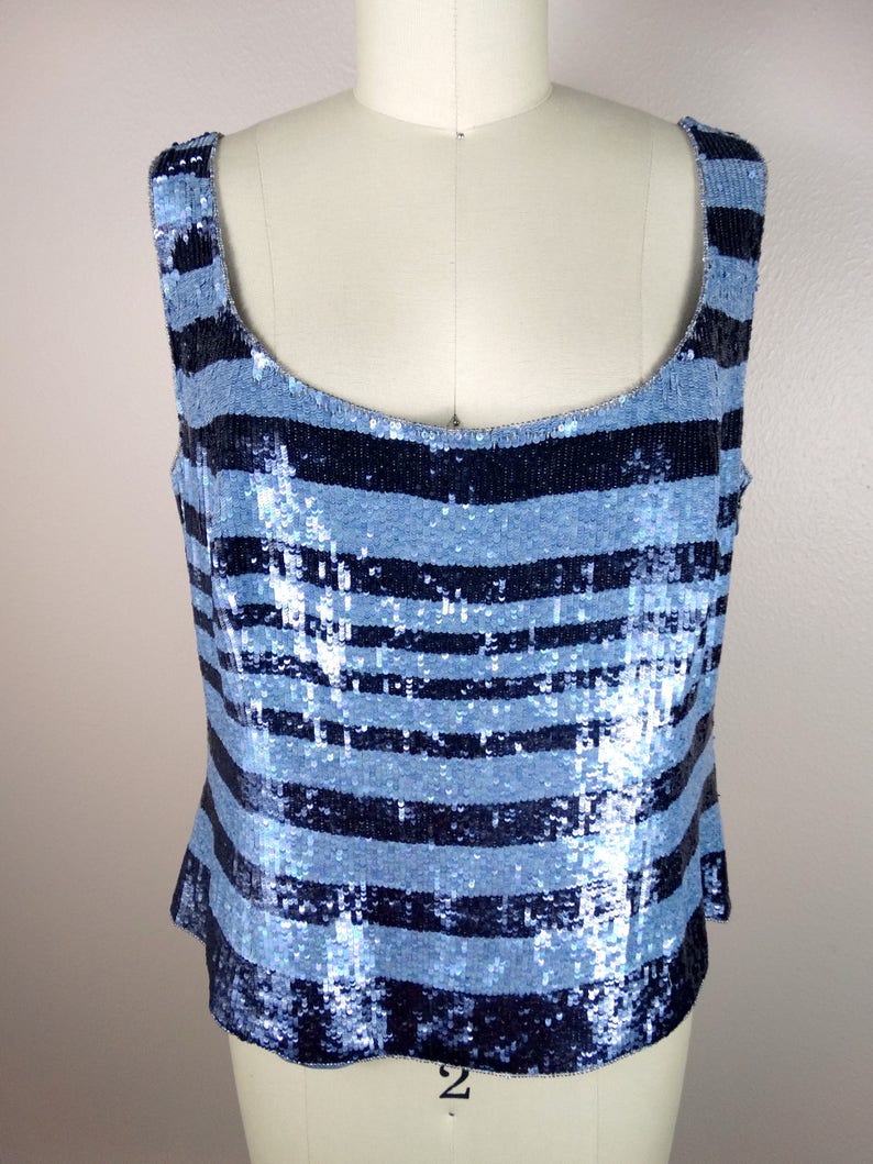 ESCADA Striped Sequin Top Fully Sequined Beaded Designer Top Size 44