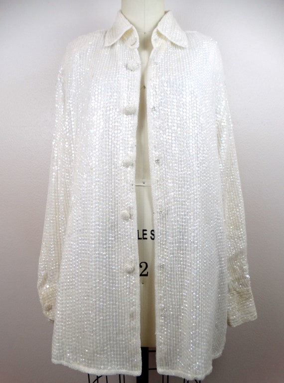 Iridescent Sequined Button Down Blouse / Plus Siz… - image 2