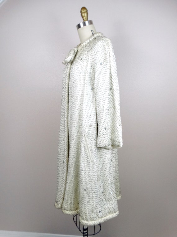 50s 60s Couture Crystal Beaded Bridal Swing Coat … - image 7