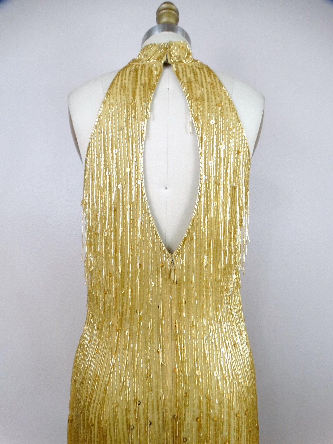 All Over Fringe Beaded Gold Gown // Fully Beaded Sequined Full Etsy