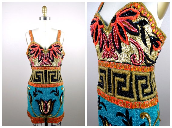 One of a Kind Couture Beaded Dress / 90s Designer Vintage Runway Fashion  Sequin Embellished Mini Dress - Etsy