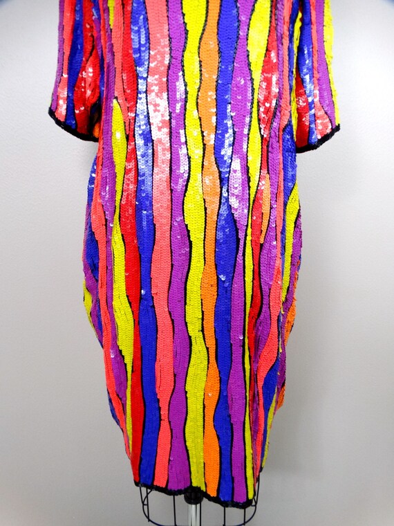 RARE Plus Size Neon Sequined Beaded Dress // Vint… - image 3