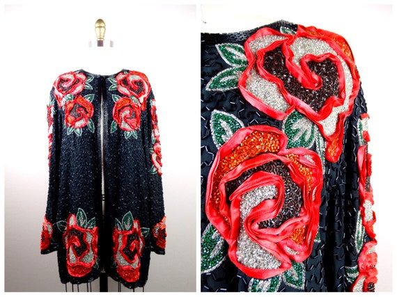 NAEEM KHAN Beaded Roses Evening Jacket / Vintage C