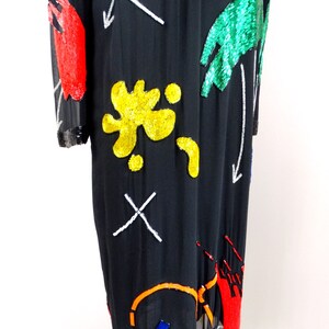 90s Abstract Art Beaded Silk Dress // Hand Embellished Cocktail Dress // Vintage Handmade Party Dress image 7