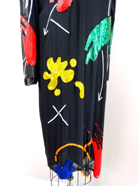 90s Abstract Art Beaded Silk Dress // Hand Embell… - image 7