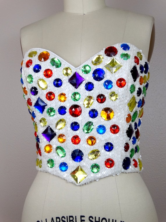 RARE Rainbow Jewel Encrusted Bustier / 1990’s Vin… - image 2