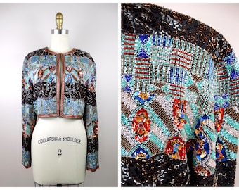 Heavily Beaded Cropped Jacket / Vintage Sequin Bolero Shrug