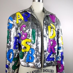 ALPHABET Letters Sequin Jacket // Retro Novelty Letter Sequined Cropped Jacket image 2