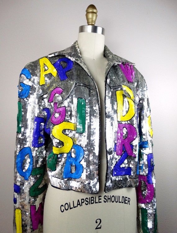 ALPHABET Letters Sequin Jacket // Retro Novelty L… - image 2