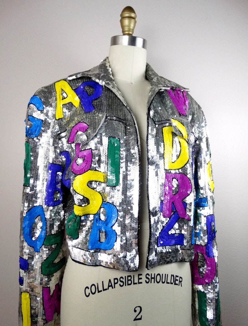 ALPHABET Letters Sequin Jacket // Retro Novelty Letter Sequined Cropped Jacket image 2