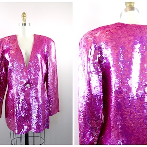 Vintage roze feestblazer met lovertjes, maat L/XL