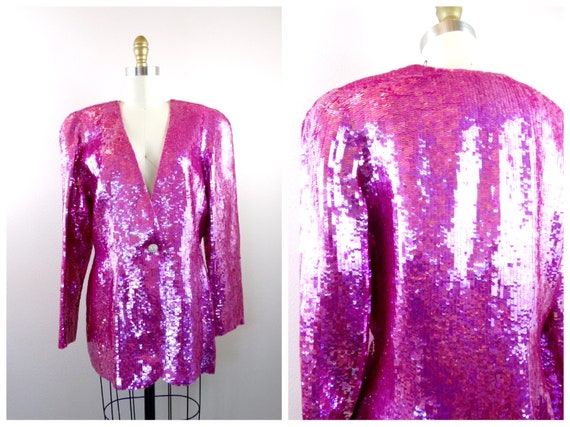 Dazzling All Sequined Cocktail Jacket // Bright Pink Sequin Embellished  Blazer // Vintage Party Jacket Size Large XL -  Canada