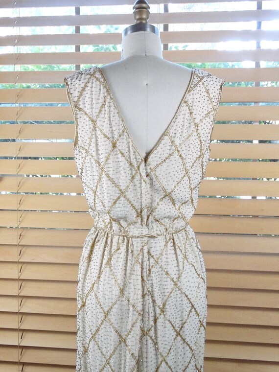 60s Gold Beaded Gown / 1960’s Full Length Ivory S… - image 5