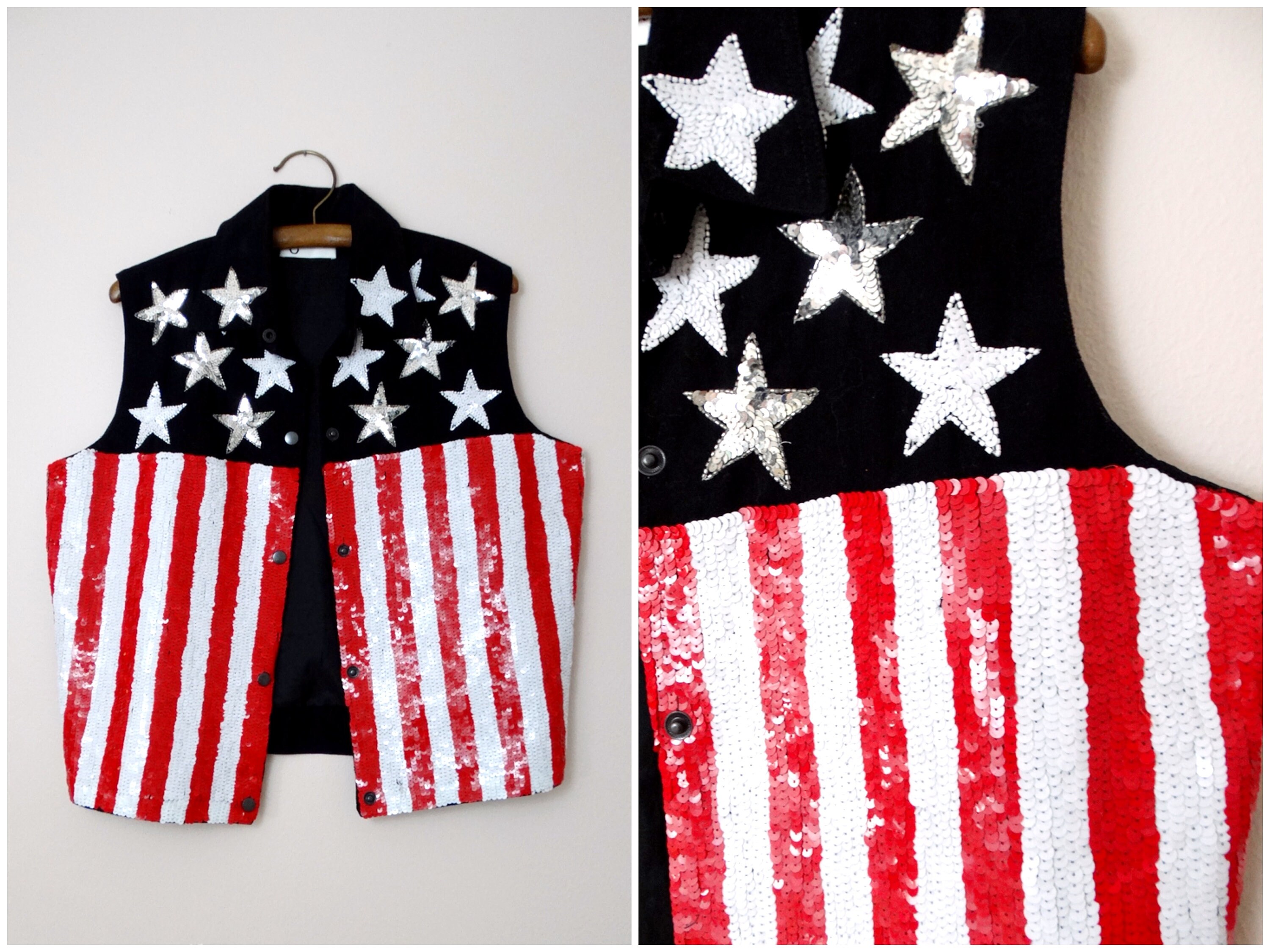 Red white and blue sequin vest sale