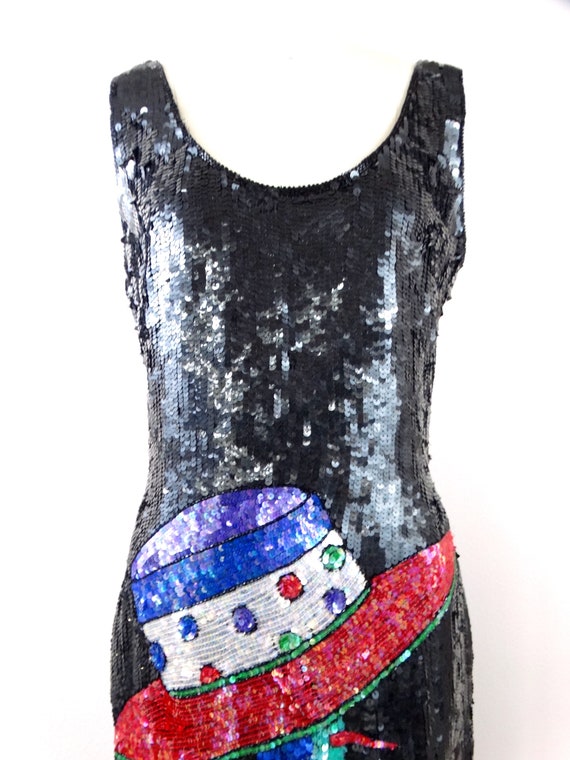 S/M Pop Art Glam Sequin Dress / RARE Abstract Seq… - image 2