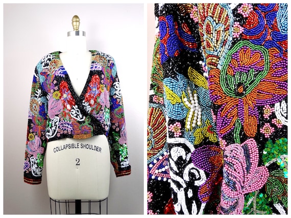 VERY HEAVY All Beaded Sequin Embellished Jacket /… - image 1