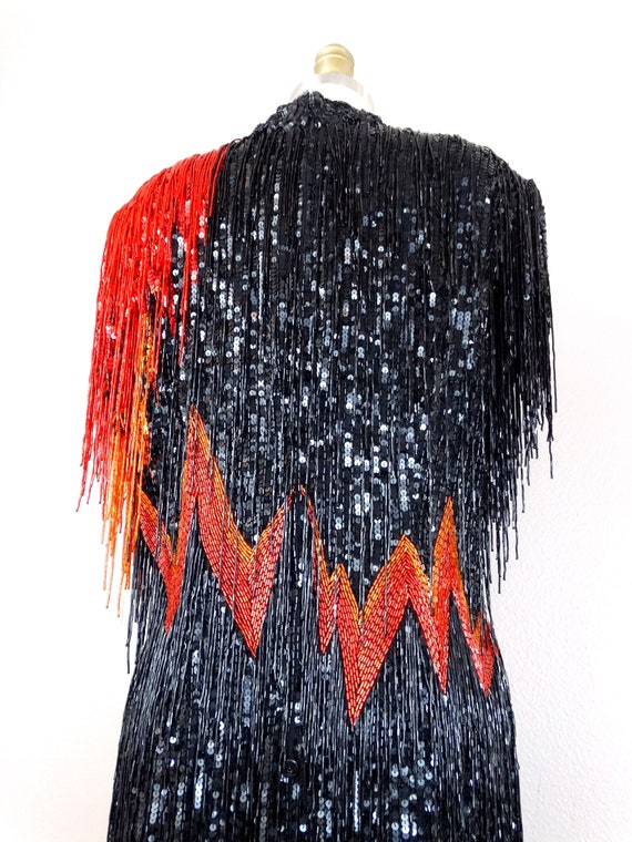 90s Couture All Fringe Beaded Sequined Dress // H… - image 7