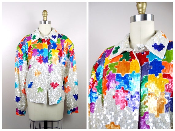 GLAM All Embellished Sequin Jacket / Rainbow Puzz… - image 3