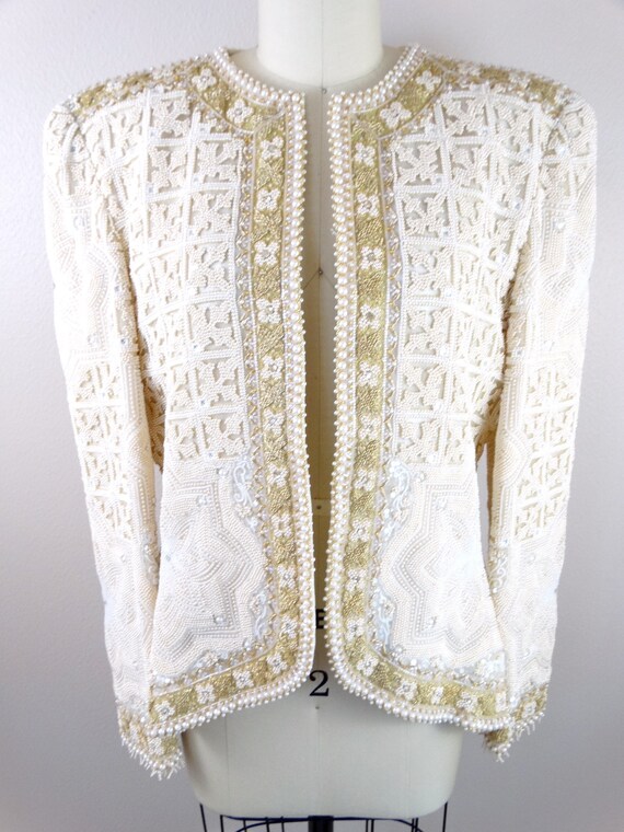 Haute Couture Crystal Beaded Ornate Jacket w/ Rhi… - image 5