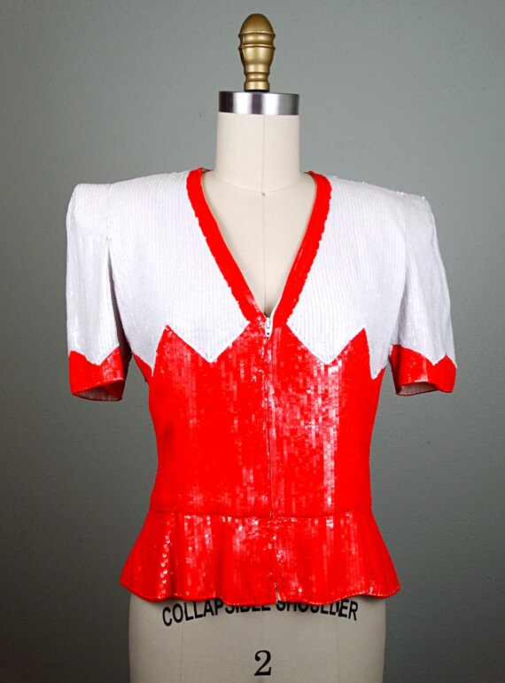 Carolina Herrera Sequin Top / Retro Vintage Red a… - image 3