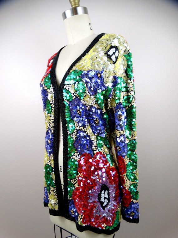 S/M Heavy Beaded Floral Embroidered Jacket / HEAV… - image 2