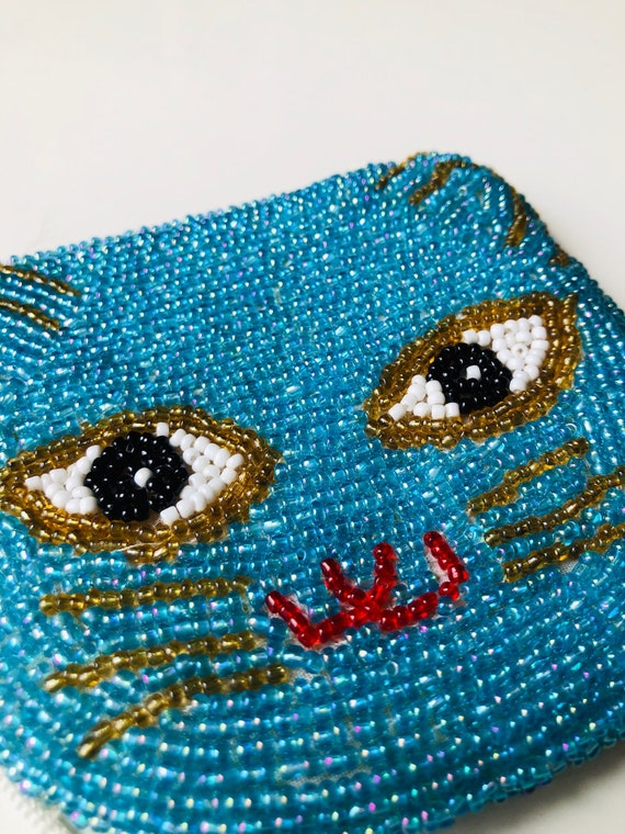 Cute Beaded Coin Purse / Baby Blue Cat Coin Purse… - image 3