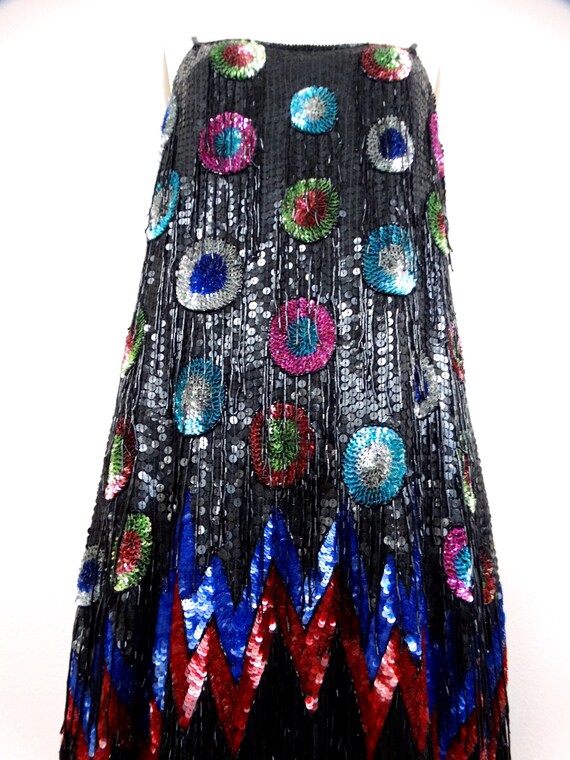 RARE Fringe Beaded Dress // Rainbow Sequined Circ… - image 7