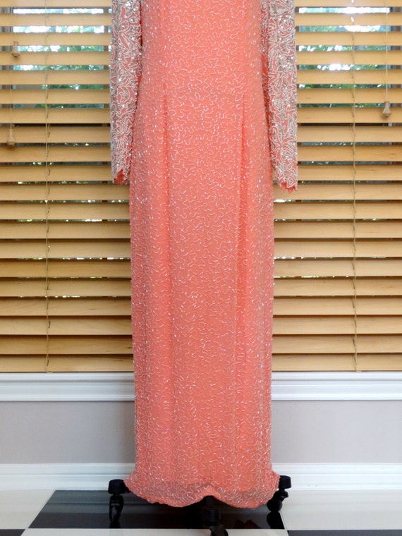 80s Pastel Peach Sequin Embellished Gown // 1980'… - image 3