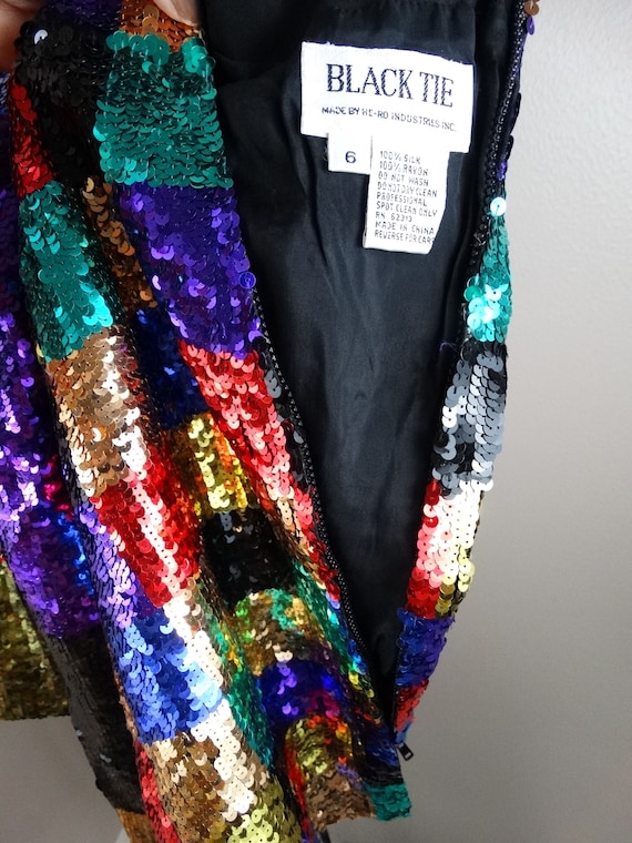 80s 90s Sequin Color Block Bolero Jacket and Mini… - image 8