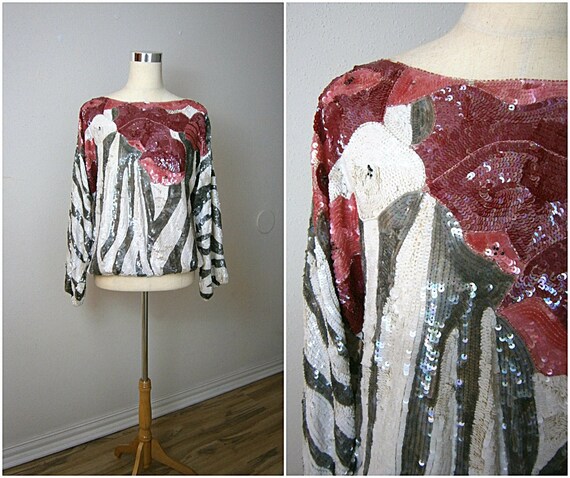 Wild Animal Sequined Top / Silk Sequin Embellished