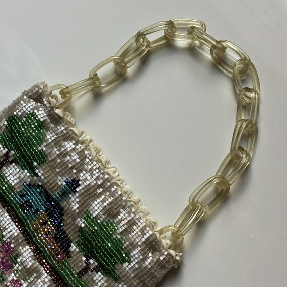 Antique Micro Beaded Scene Fringe Handbag // Art … - image 3