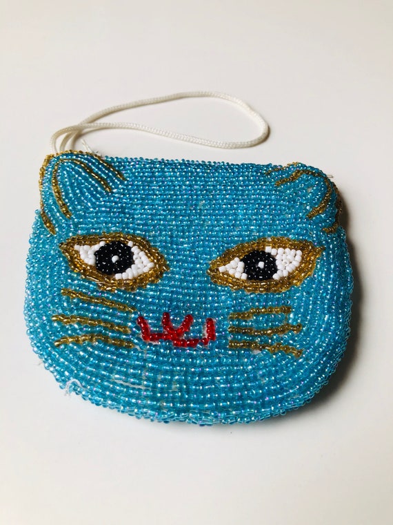 Cute Beaded Coin Purse / Baby Blue Cat Coin Purse… - image 2